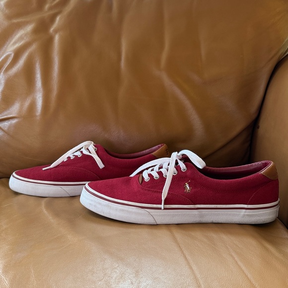 Men’s Polo Ralph Lauren Thorton Sz 11 D Burgundy Herringbone Brown Leather - Picture 4 of 11